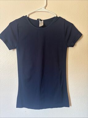 New Mix Navy Short-Sleeve Crewneck Tee, Spandex, Size S